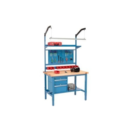 Global Equipment 48"W x 36"D Production Workbench - Birch Square Edge Complete Bench - Blue 319306BL